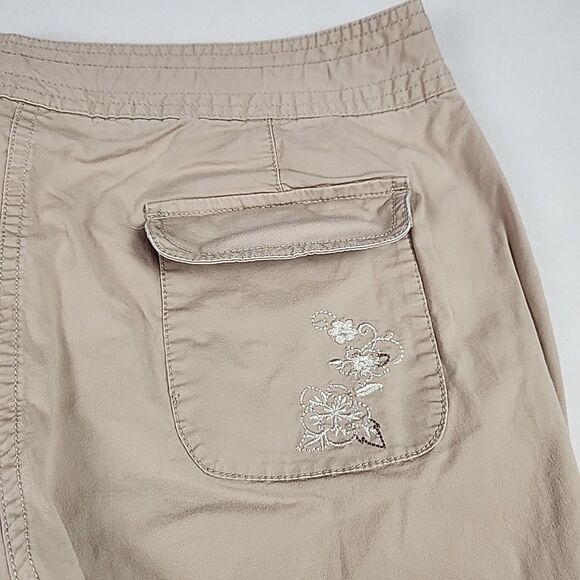 Style & Co Womens 14 Khaki Embroidered Roll Tab Hem Capri Pant Capri Drawstring - Picture 10 of 12